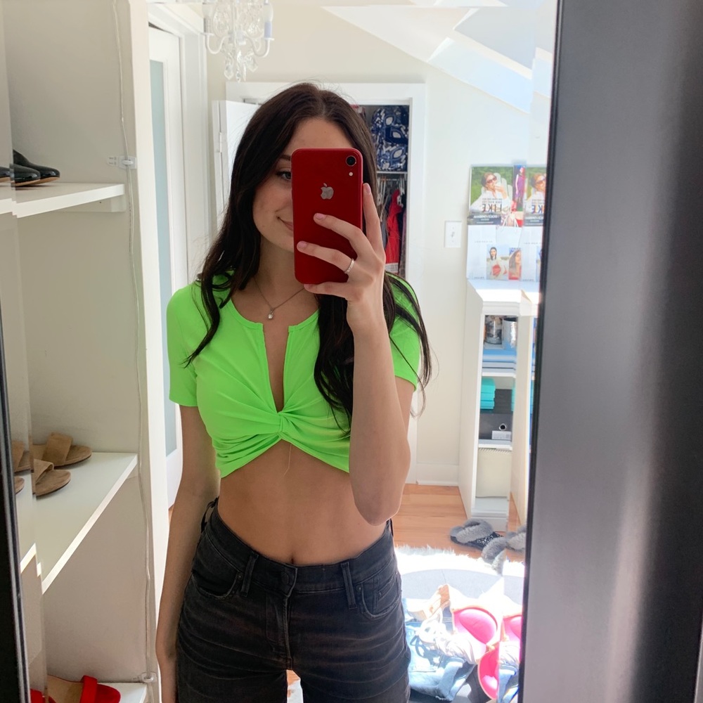 Neon green tie crop top